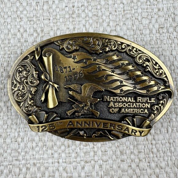 Belt Buckle Brass NRA 125th Anniversary National Rifle Association 1871 - 1996 - Picture 1 of 9